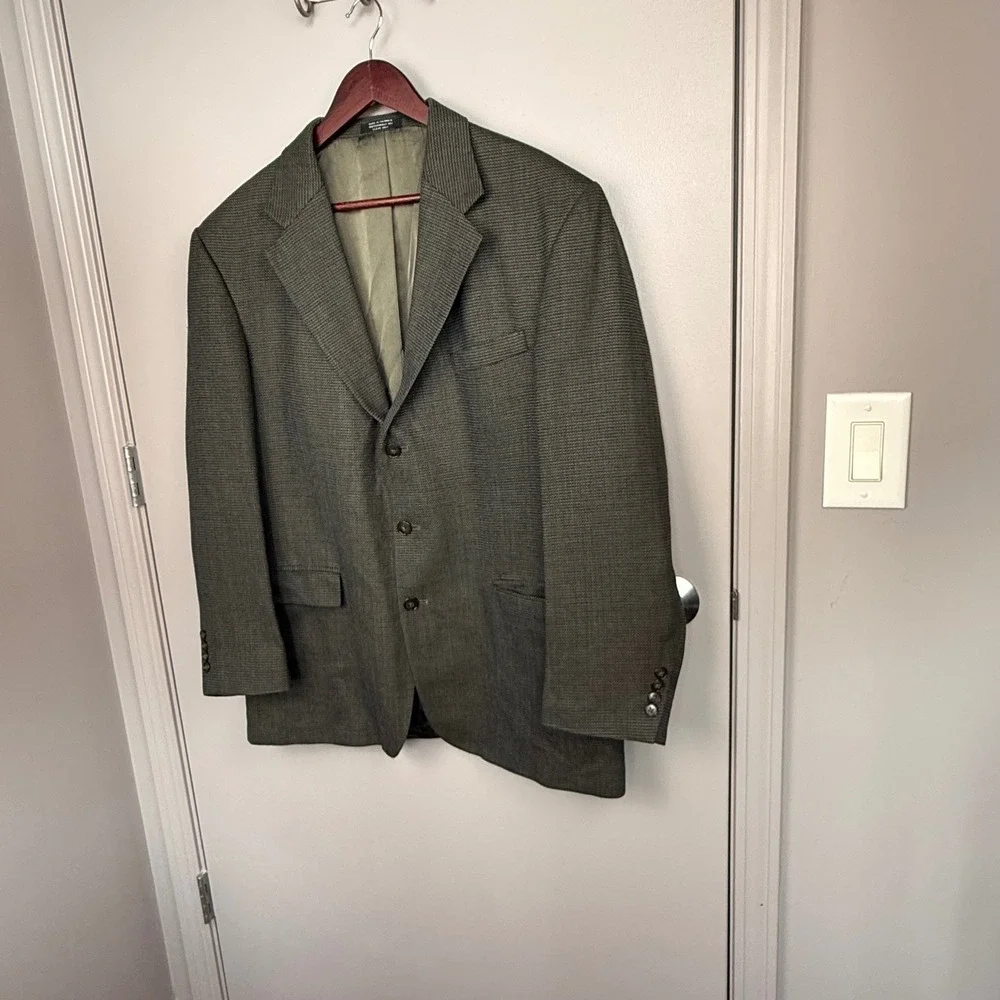 Oscar De La‎ Renta Blazer Mens Olive Brown Micro Pattern 3 Button Sport Coat 46R